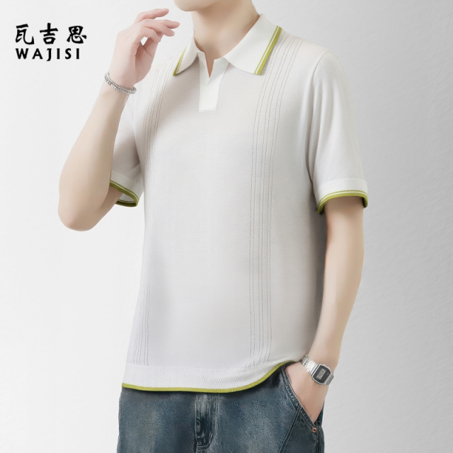 13414512.夏季新款时尚针织冰丝短袖POLO衫翻领薄款休闲日常百搭男士上衣