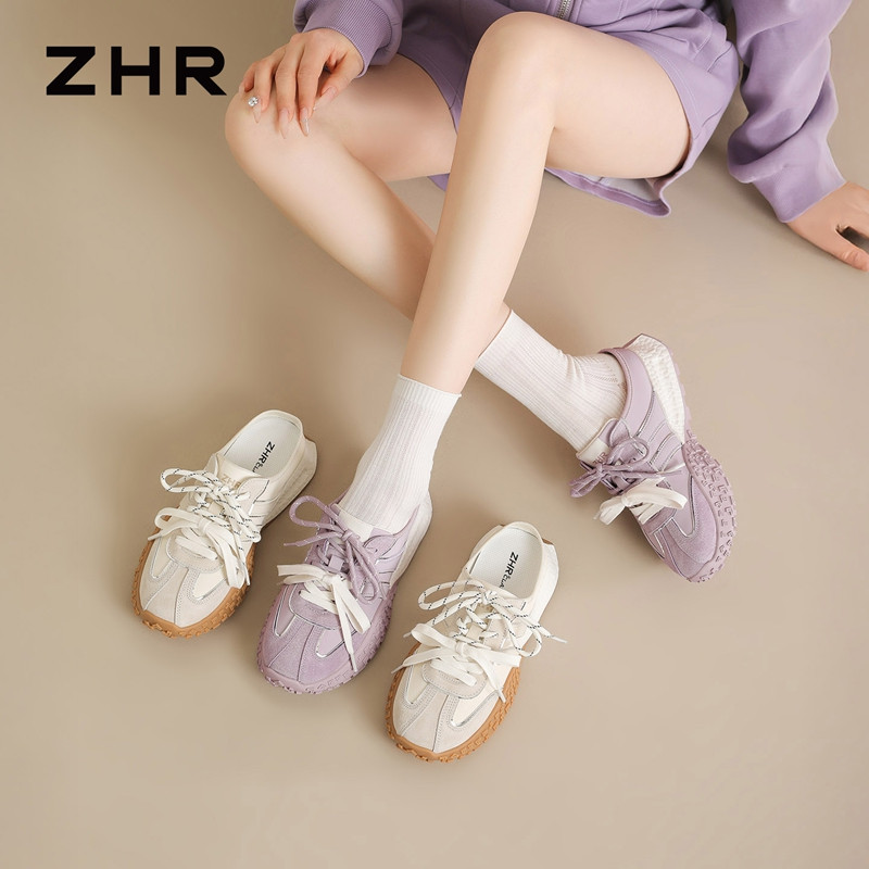 13411293.【ZHR则则】包头拖圆头系带厚底女鞋[猪巴戈+雨伞布+PU]