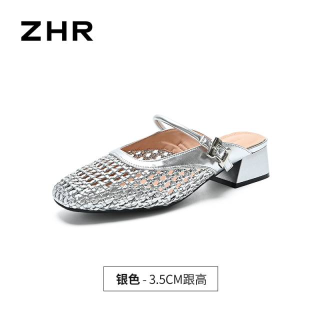 13411292.【ZHR则则】穆勒拖鞋方头套脚厚底女鞋[PU]