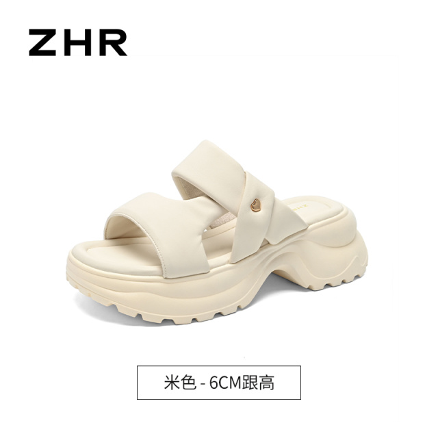13411310.【ZHR则则】厚底拖鞋露趾套脚厚底女鞋[PU]