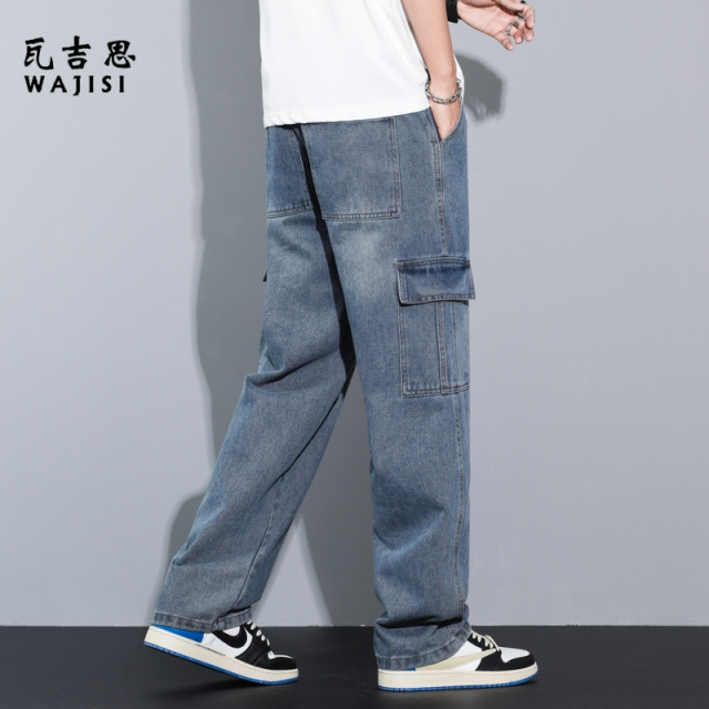 13414541.工装牛仔裤男生夏季薄款运动休闲长裤新款直筒宽松阔腿裤子男