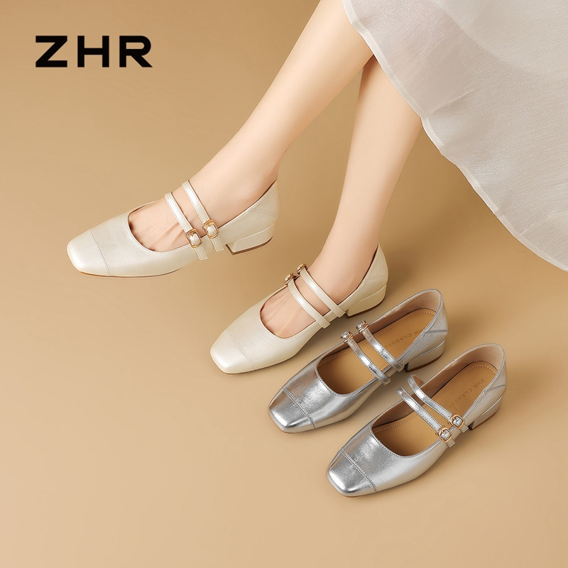 13411282.【ZHR则则】粗跟玛丽珍鞋方头搭扣粗跟女鞋[羊皮软垫]