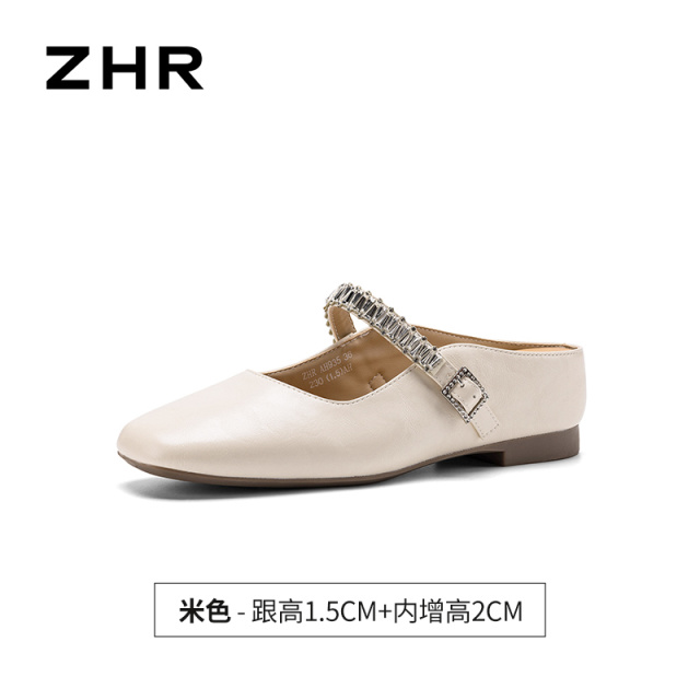 13535040.【ZHR则则】穆勒拖鞋方头水钻套脚平底女鞋[羊皮软垫]