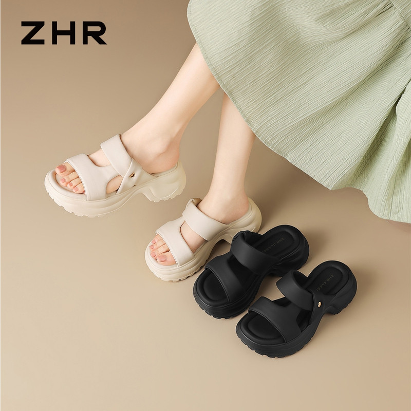 13411310.【ZHR则则】厚底拖鞋露趾套脚厚底女鞋[PU]