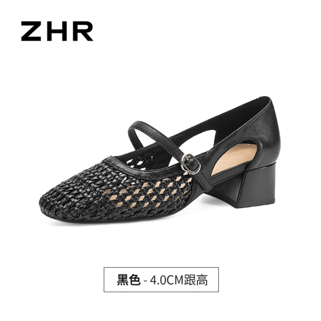 13411259.【ZHR则则】粗跟玛丽珍鞋方头搭扣粗跟女鞋[PU]