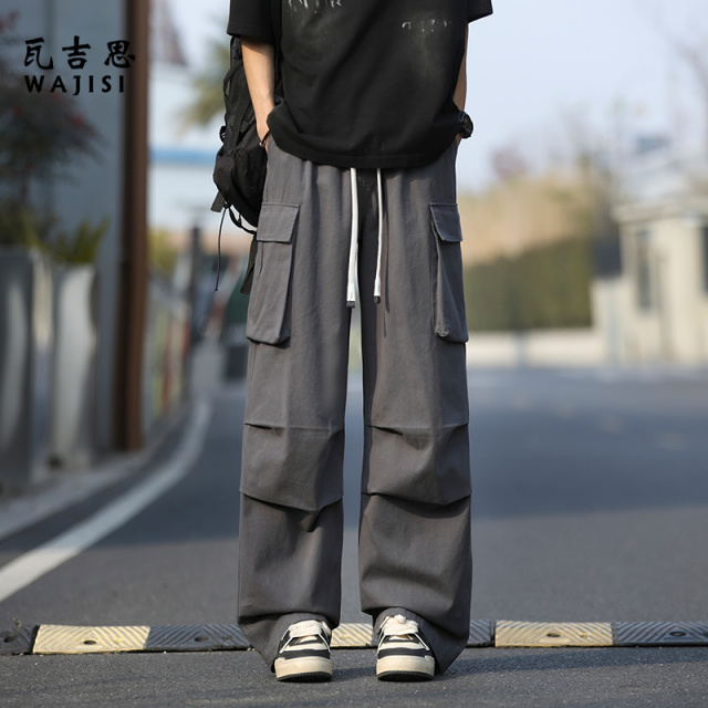 13414546.纯棉工装裤男春夏季薄款多口袋新款潮牌宽松休闲裤百搭裤子男款