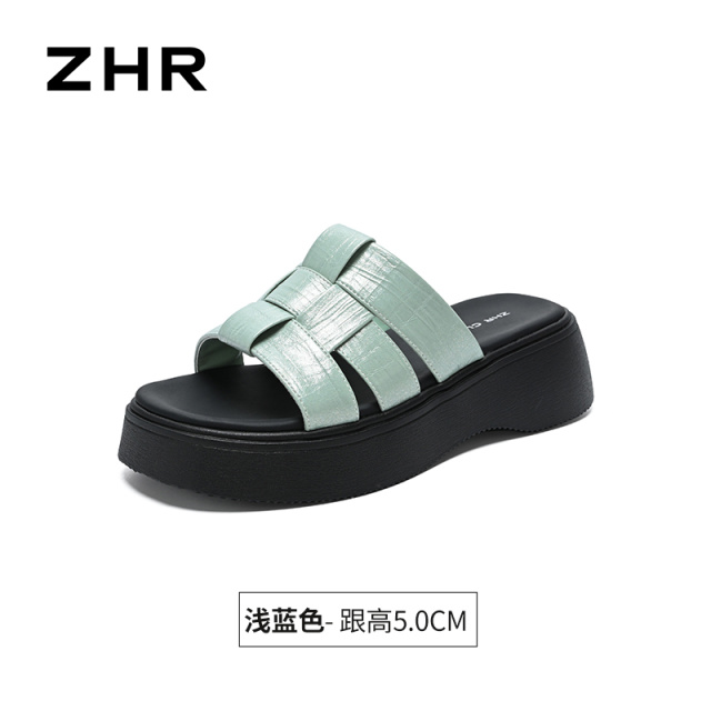 13411261.【ZHR则则】厚底拖鞋露趾套脚厚底女鞋[PU]