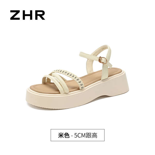 13411305.【ZHR则则】厚底凉鞋露趾搭扣厚底女鞋[PU]