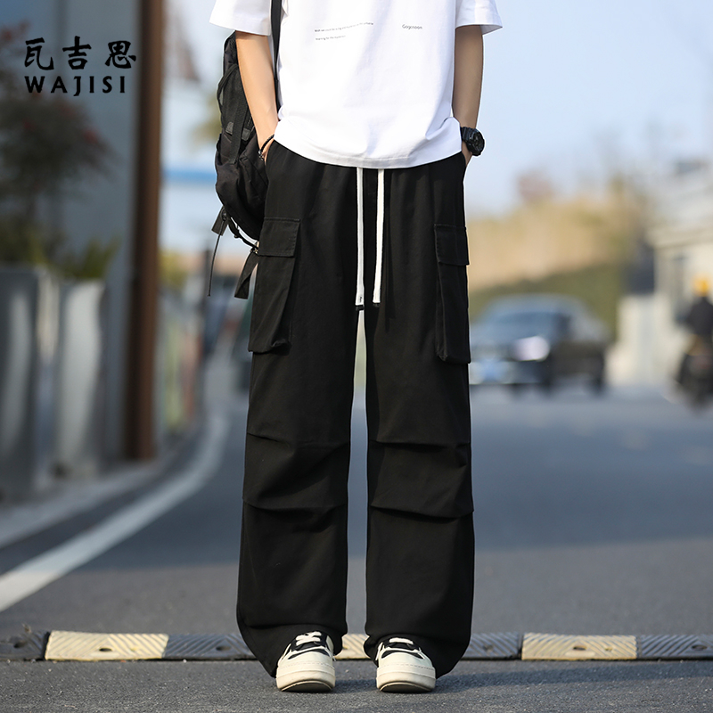 13414546.纯棉工装裤男春夏季薄款多口袋新款潮牌宽松休闲裤百搭裤子男款