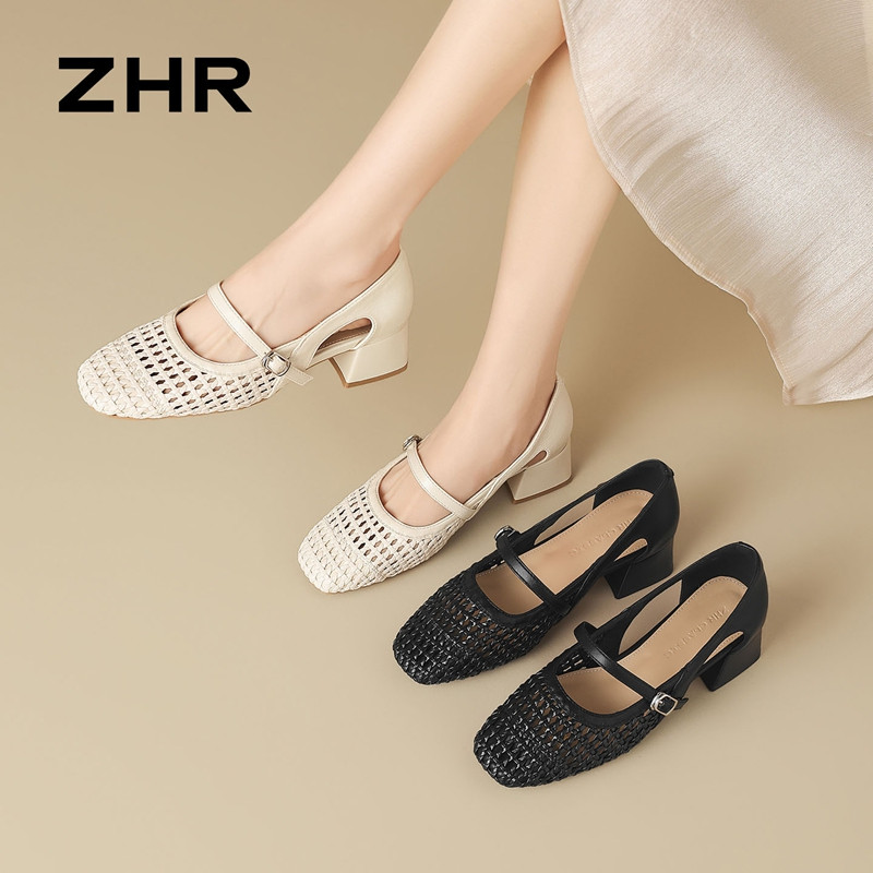13411259.【ZHR则则】粗跟玛丽珍鞋方头搭扣粗跟女鞋[PU]