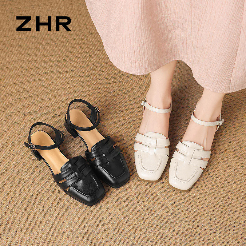 13411263.【ZHR则则】罗马凉鞋方头搭扣粗跟女鞋[羊皮软垫]