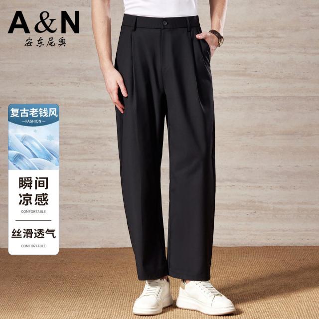 13412124.【复古老钱风】春夏季轻薄丝滑透气垂顺男式休闲裤松紧如意长裤