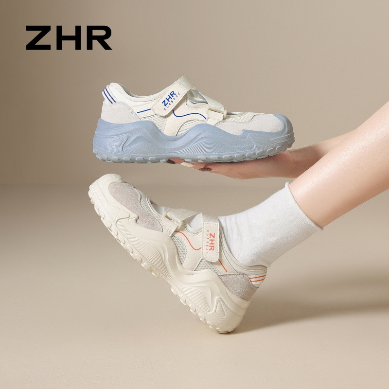 13411316.【ZHR则则】户外休闲鞋圆头魔术贴厚底女鞋[猪巴戈+网布+超纤]