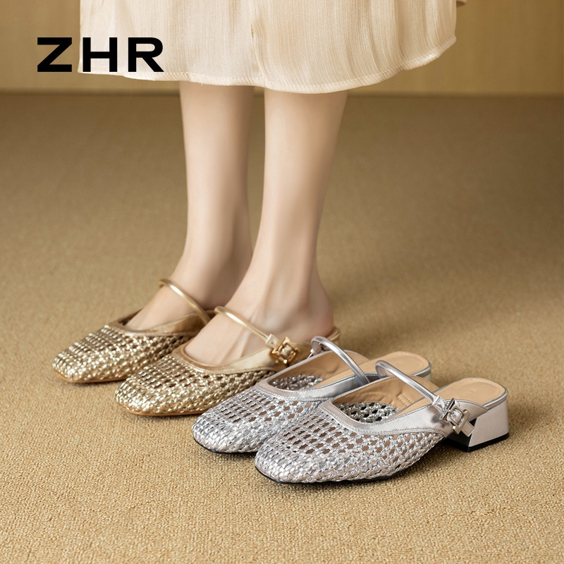13411292.【ZHR则则】穆勒拖鞋方头套脚厚底女鞋[PU]