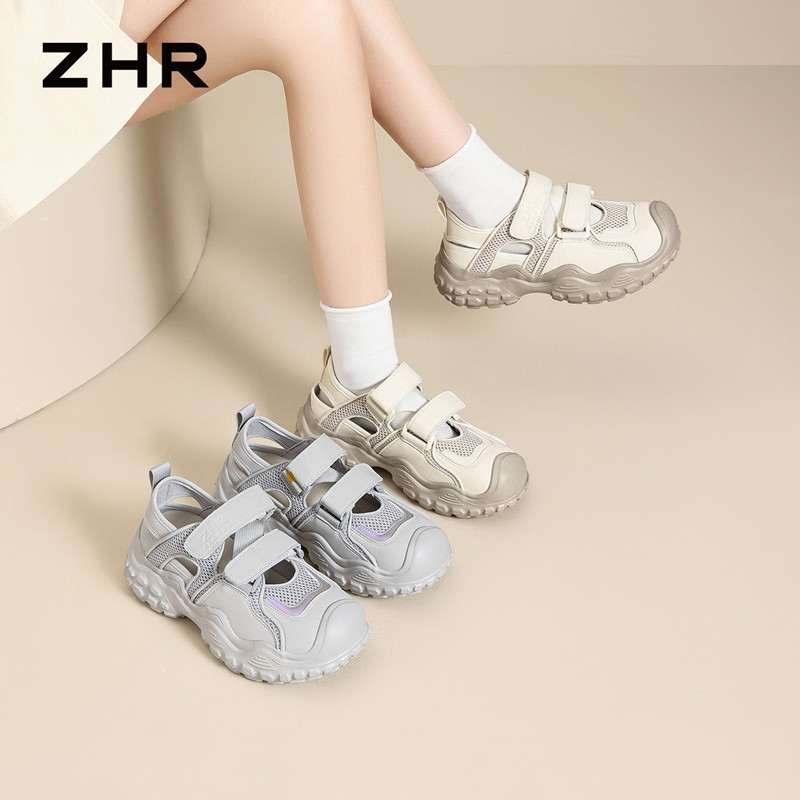 13411253.【ZHR则则】户外休闲鞋圆头厚底女鞋[PU+网布]