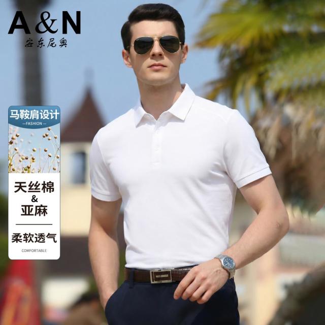 13412035.【天丝棉+亚麻】夏季薄款短袖POLO衫男透气亲肤翻领短袖T恤