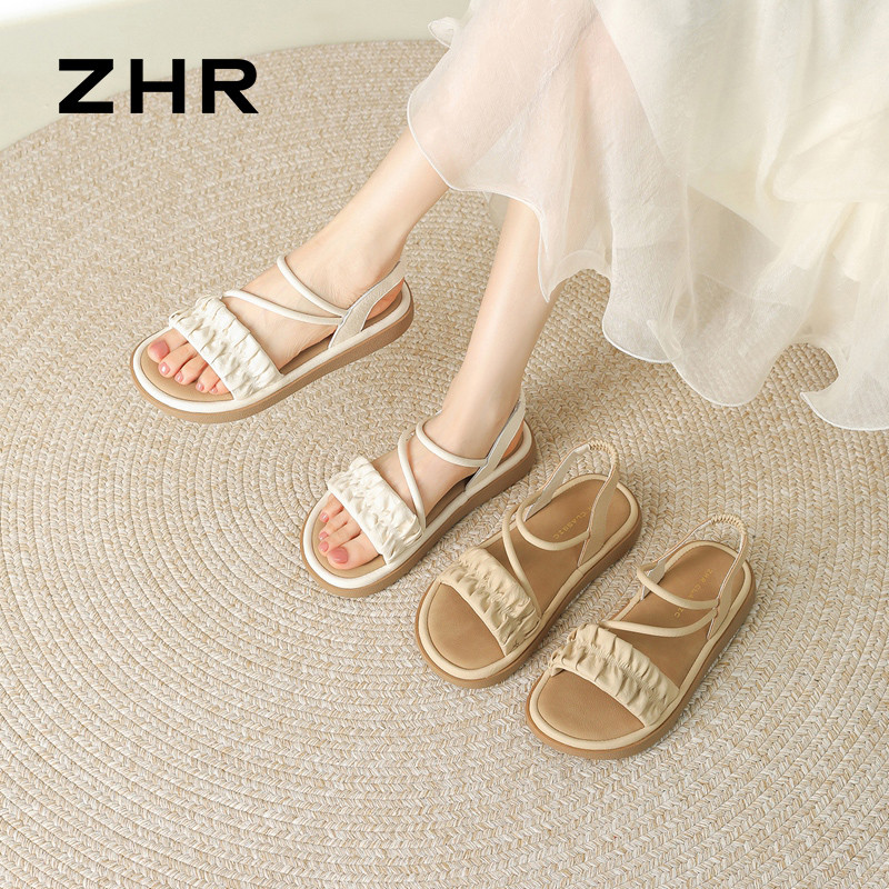 13411281.【ZHR则则】平底凉鞋露趾套脚平底女鞋[PU]