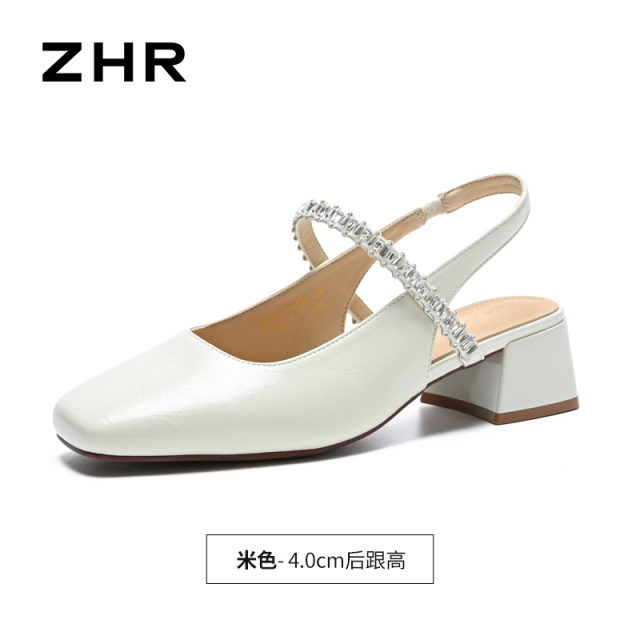 13411280.【ZHR则则】后空凉鞋方头套脚粗跟女鞋[PU]