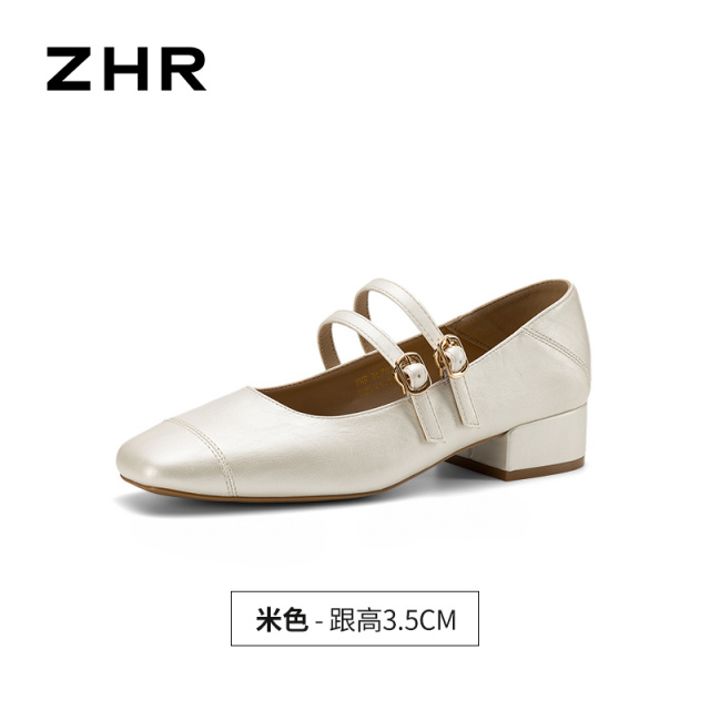 13411282.【ZHR则则】粗跟玛丽珍鞋方头搭扣粗跟女鞋[羊皮软垫]