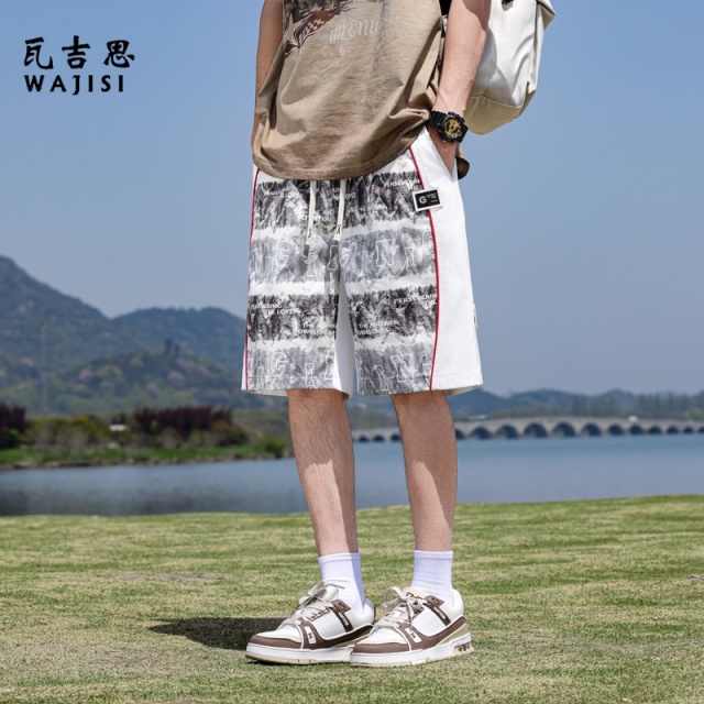 13414477.夏季新款休闲时尚潮流拼接花短裤运动日常舒适简约百搭裤子男