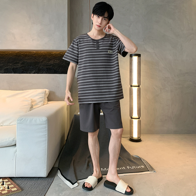 13418671.雅鹿男士纯棉睡衣夏季短袖短裤年新款可外穿休闲家居服套装QH2571