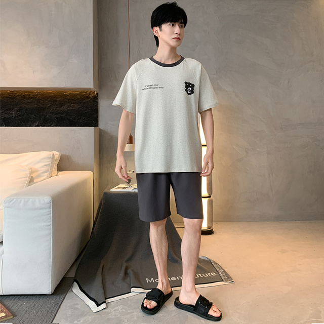 13418683.雅鹿男士纯棉睡衣夏季短袖短裤年新款可外穿休闲家居服套装QH2560