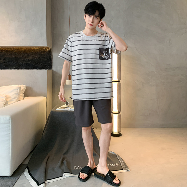 13418663.雅鹿男士纯棉睡衣夏季短袖短裤年新款可外穿休闲家居服套装QH2559