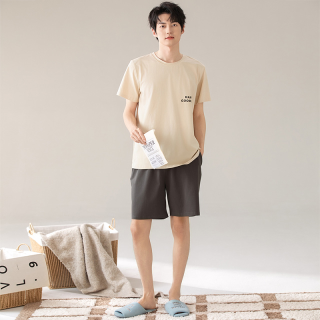13418673.雅鹿男士纯棉睡衣夏季短袖短裤年新款可外穿休闲家居服套装QH2574