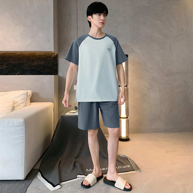 13418678.雅鹿男士纯棉睡衣夏季短袖短裤年新款可外穿休闲家居服套装QH2567