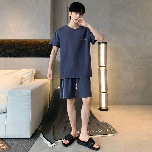 13418669.雅鹿夏季男士纯棉家居服套装短袖短裤新款可外穿休闲全棉薄款宽松大码透气舒适睡衣家居服两件套
