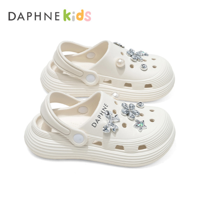 13415843.DAPHNE Kids达芙妮童鞋洞洞鞋女款2026新款夏季外穿厚底EVA防滑凉鞋包头拖鞋