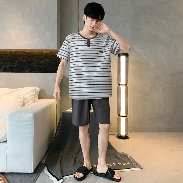 13418666.雅鹿男士纯棉睡衣夏季短袖短裤年新款可外穿休闲家居服套装QH2570