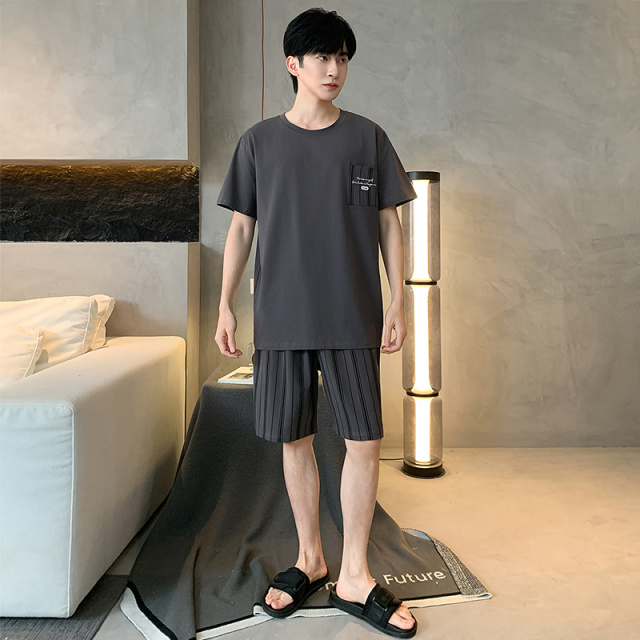 13418682.雅鹿男士纯棉睡衣夏季短袖短裤年新款可外穿休闲家居服套装QH2561