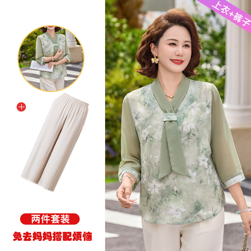 13417960.妈妈装花色时尚T恤+裤子两件套装Q5DJI2612