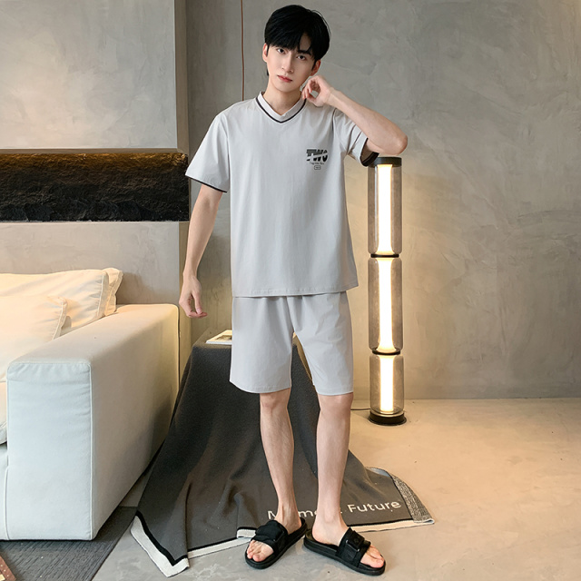 13418685.雅鹿男士纯棉睡衣夏季短袖短裤年新款可外穿休闲家居服套装QH2562