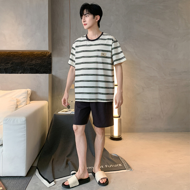 13418649.雅鹿男士纯棉睡衣夏季短袖短裤年新款可外穿休闲家居服套装