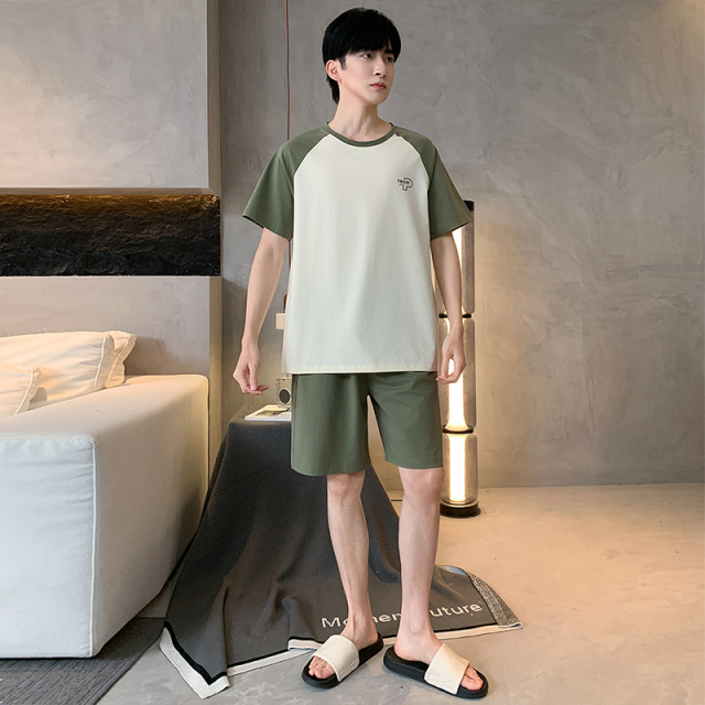 13418679.雅鹿男士纯棉睡衣夏季短袖短裤年新款可外穿休闲家居服套装QH2566