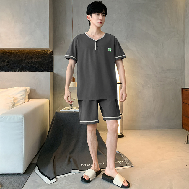13418681.雅鹿男士纯棉睡衣夏季短袖短裤年新款可外穿休闲家居服套装QH2568