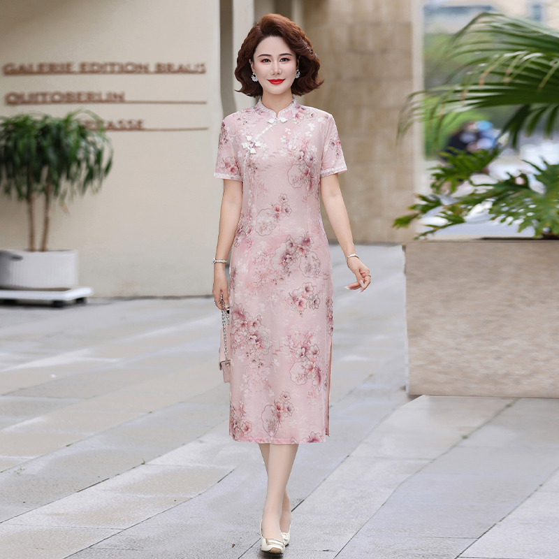 13417957.妈妈装国风印花优雅时尚连衣裙Q5DRL9386