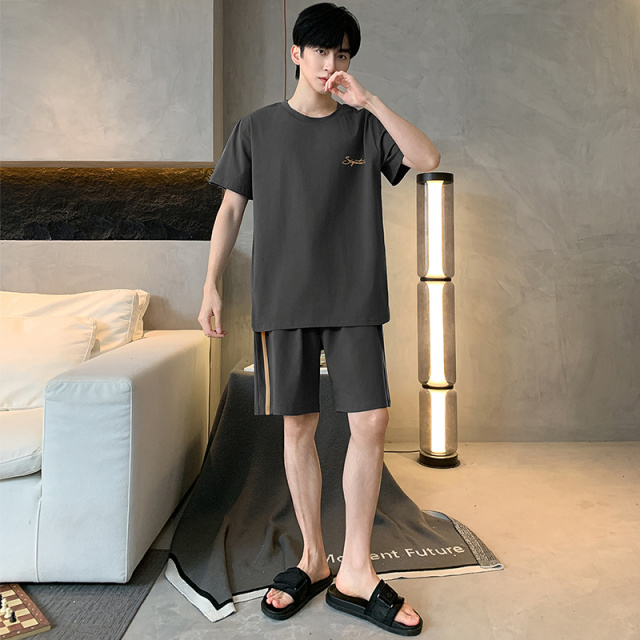 13418675.雅鹿男士纯棉睡衣夏季短袖短裤年新款可外穿休闲家居服套装QH2573