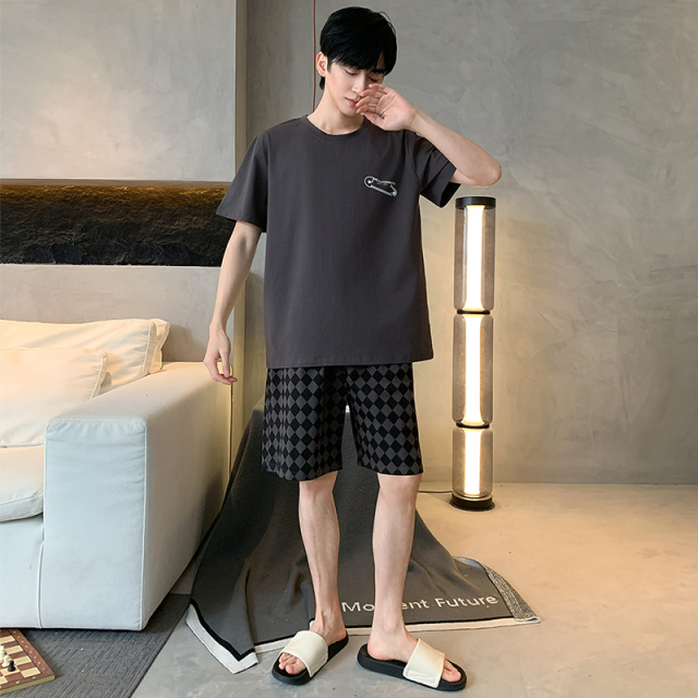 13418684.雅鹿男士纯棉睡衣夏季短袖短裤年新款可外穿休闲家居服套装QH2563