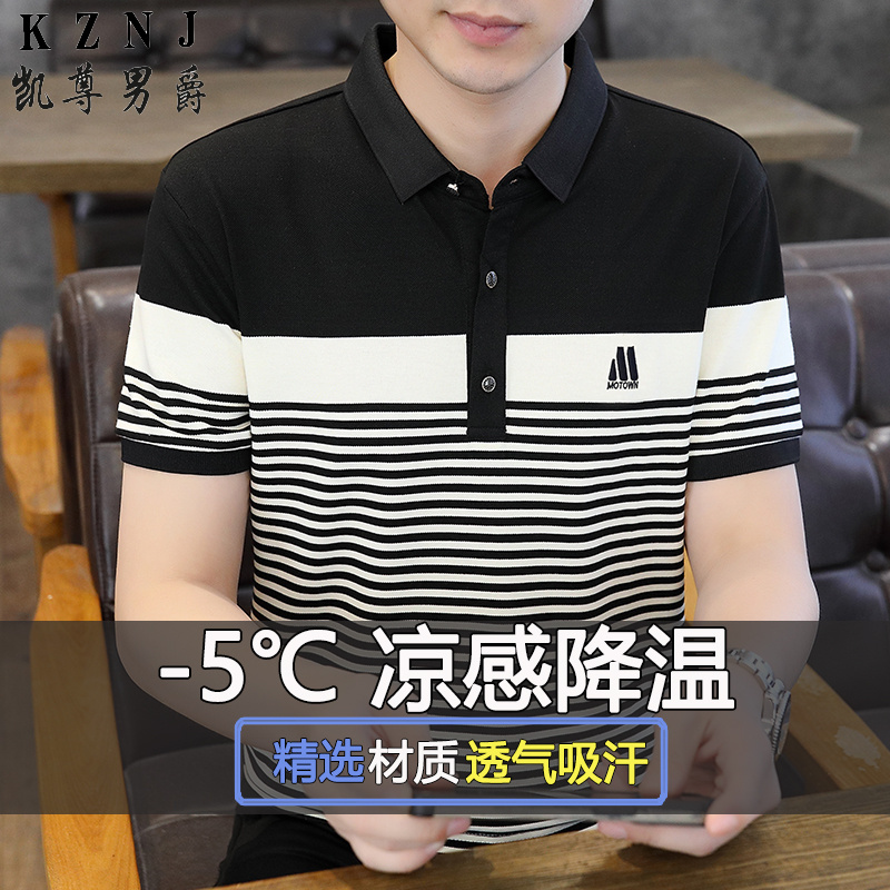 13419525.POLO衫男条纹短袖t恤翻领男装夏季潮流半袖上衣青年休闲高端T恤