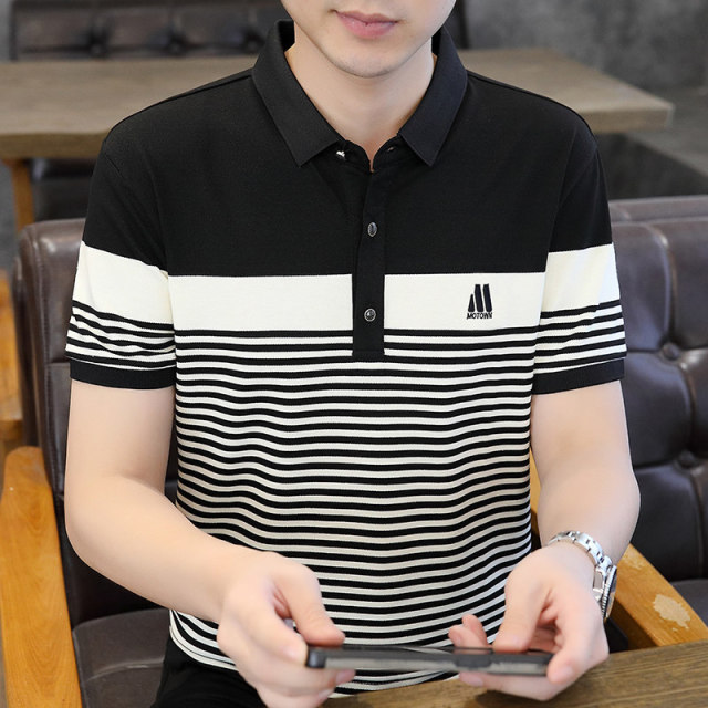 13419525.POLO衫男条纹短袖t恤翻领男装夏季潮流半袖上衣青年休闲高端T恤