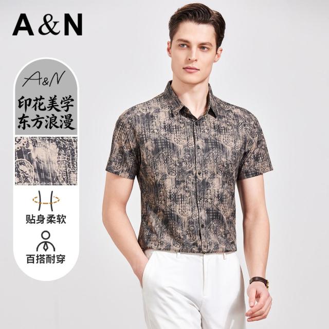 13423996.【时尚老钱风】男士休闲沉稳气质短袖夏季时尚高档衬衫