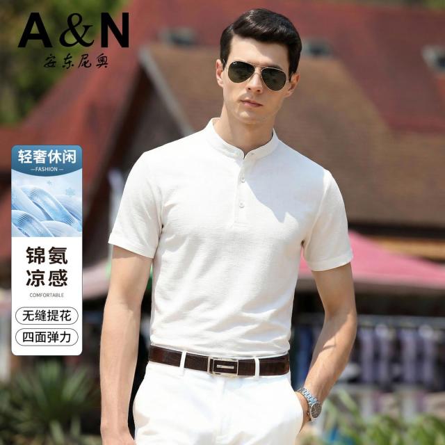 13424998.【凉感+可机洗】夏季短袖T恤男四面弹力易打理中式立领半袖上衣