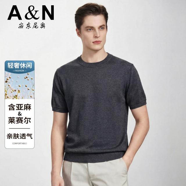 13424983.【天丝+亚麻】老钱风轻奢针织T恤男圆领短袖夏季透气亲肤半袖