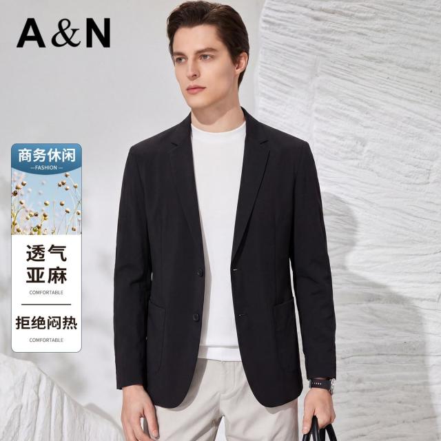 13423981.【轻薄小西装】夏季含亚麻透气休闲西服男纯色简约百搭单西装外套