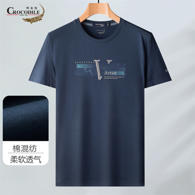 13430686.专柜断码品质优选夏季50S高支纱丝光棉字母圆领短袖T恤衫男