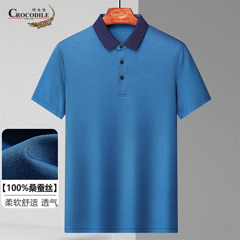 13432613.专柜断码【100%桑蚕丝】夏季商务花纱翻领短袖polo衫男