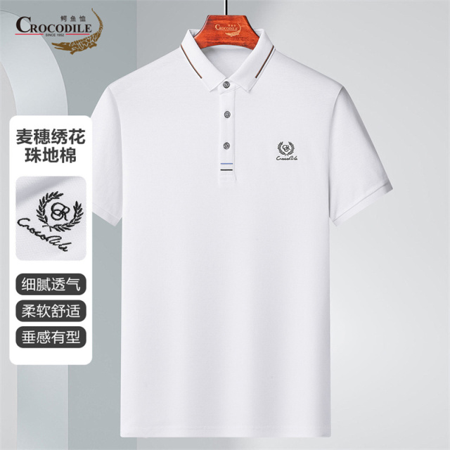 13431152.专柜断码夏季别致麦穗绣花珠地棉短袖男式Polo衫男